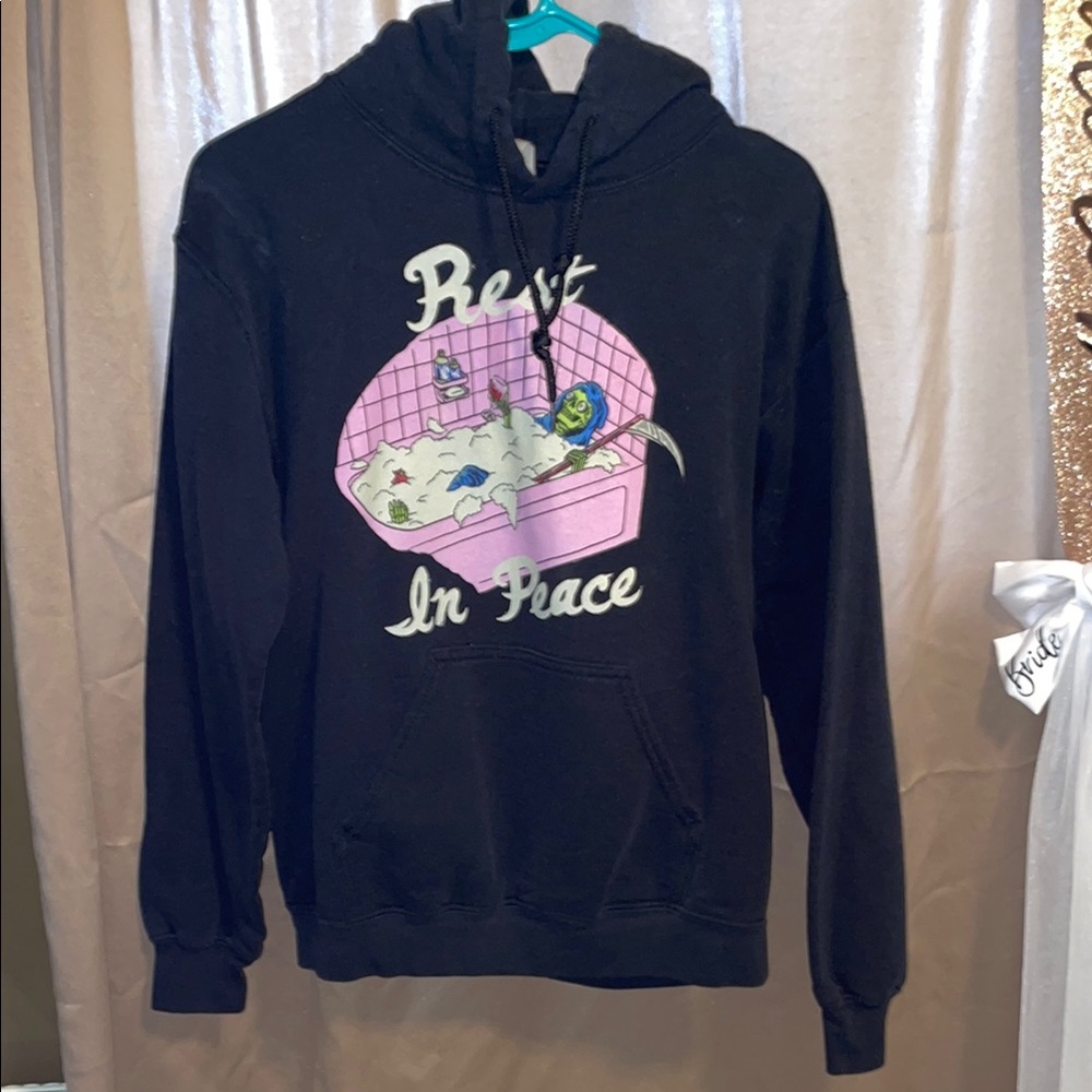 Black Graphic Hoodie with Bathtub Design